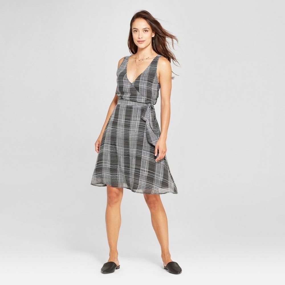 NEW Target A New Day Plaid Tie Waist Dress V-Neck